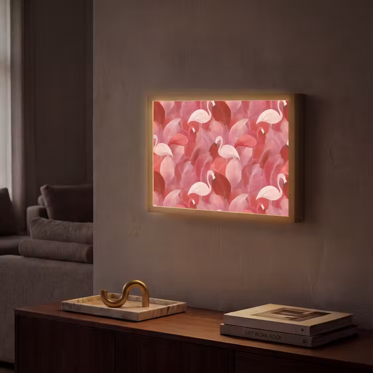 Flamingo - Botanisch - Elegant - Roze - Rood Light Box met batterij (Wandlamp) middel 907 -sfeer1