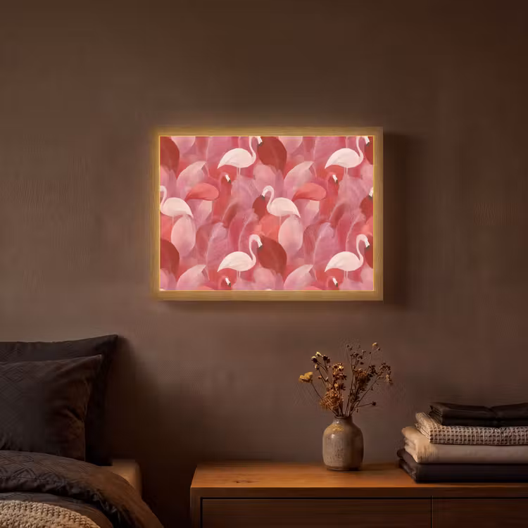 Flamingo - Botanisch - Elegant - Roze - Rood Light Box met batterij (Wandlamp) middel 907 -sfeer4