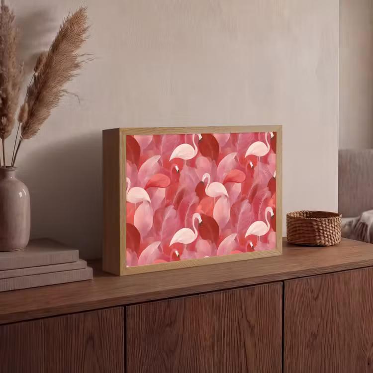Flamingo - Botanisch - Elegant - Roze - Rood Light Box met batterij (Wandlamp) middel 907 -sfeer2