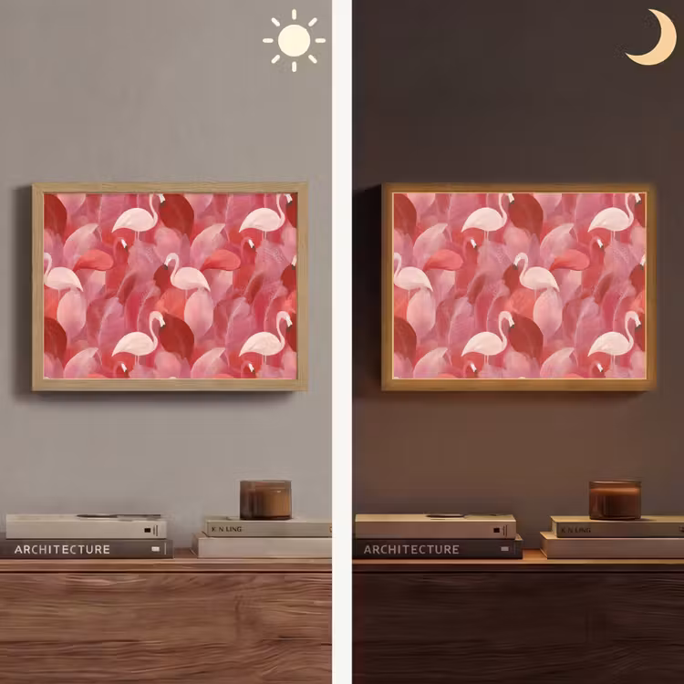 Flamingo - Botanisch - Elegant - Roze - Rood Light Box met batterij (Wandlamp) middel 907 -sfeer3