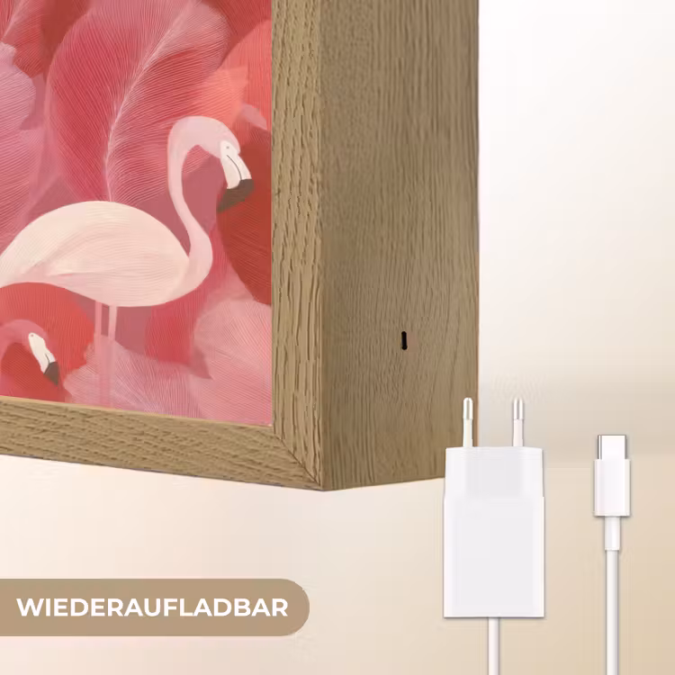 Flamingo - Botanisch - Elegant - Roze - Rood Light Box met batterij (Wandlamp) middel 907 -USP_websiteoplaadbaarDE
