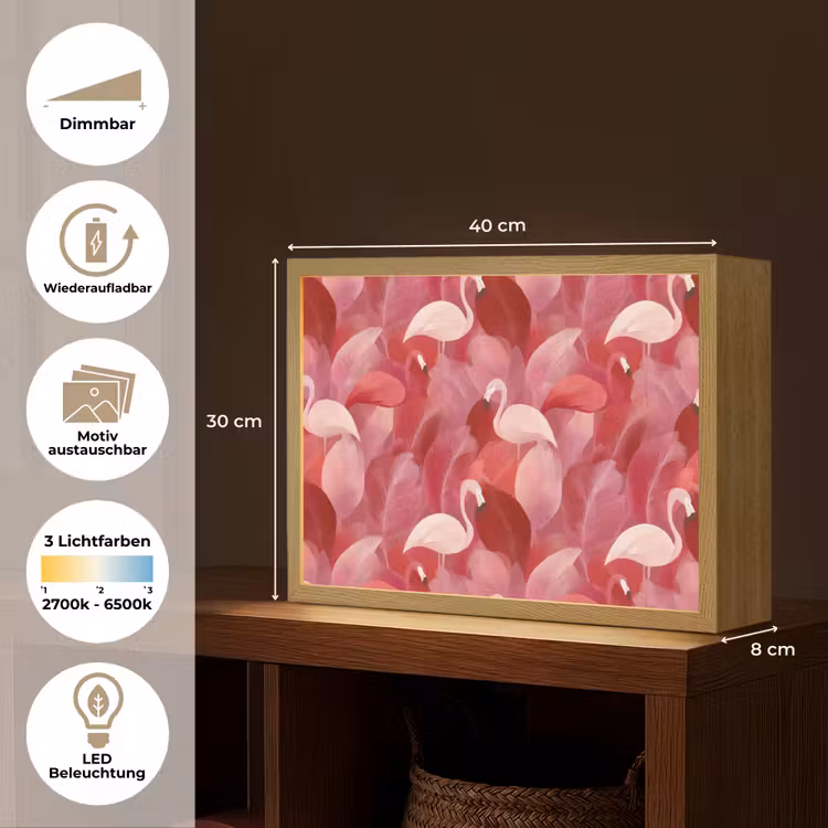 Flamingo - Botanisch - Elegant - Roze - Rood Light Box met batterij (Wandlamp) middel 907 -USP_websiteoverzichtDE