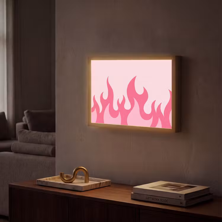 Vlammen - Patroon - Abstract - Modern - Roze Light Box met batterij (Wandlamp) middel -sfeer1