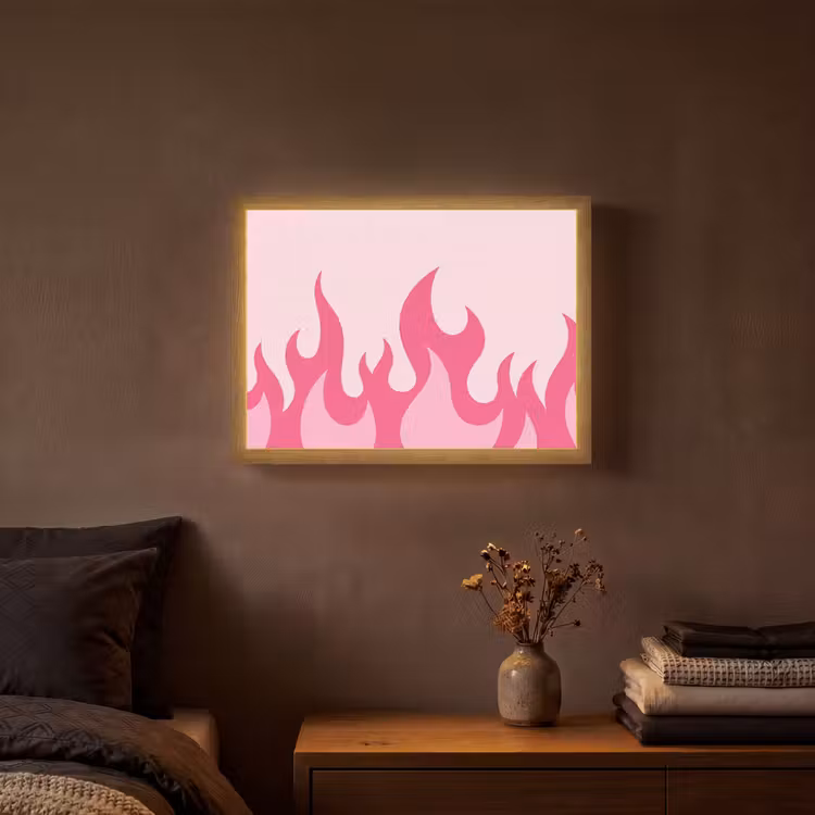 Vlammen - Patroon - Abstract - Modern - Roze Light Box met batterij (Wandlamp) middel -sfeer4