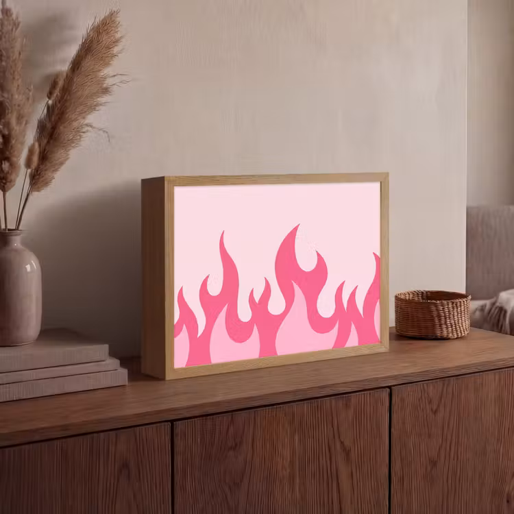 Vlammen - Patroon - Abstract - Modern - Roze Light Box met batterij (Wandlamp) middel -sfeer2