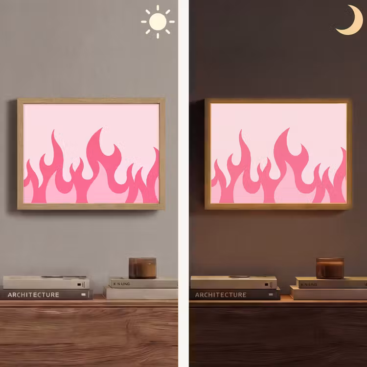 Vlammen - Patroon - Abstract - Modern - Roze Light Box met batterij (Wandlamp) middel -sfeer3
