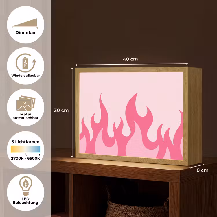 Vlammen - Patroon - Abstract - Modern - Roze Light Box met batterij (Wandlamp) middel -USP_websiteoverzichtDE