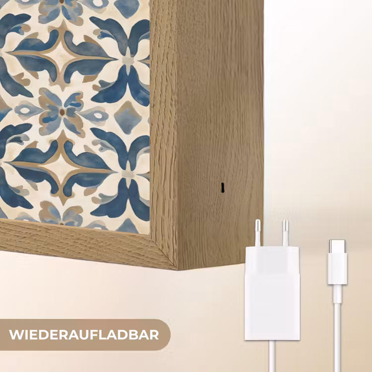Tegel - Patroon - Blauw - Beige Light Box met batterij (Wandlamp) middel 907 -USP_websiteoplaadbaarDE