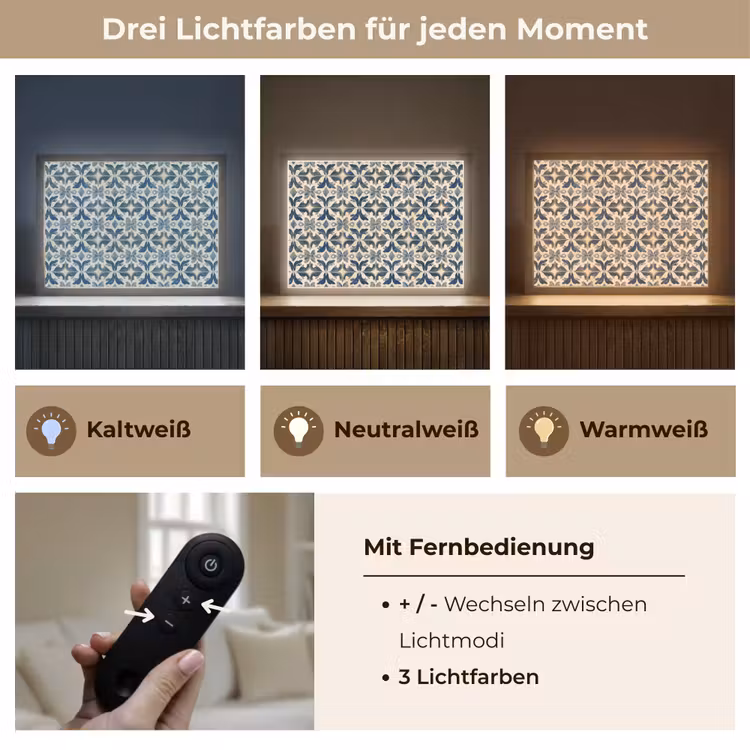 Tegel - Patroon - Blauw - Beige Light Box met batterij (Wandlamp) middel 907 -USP_lichtkleurDE