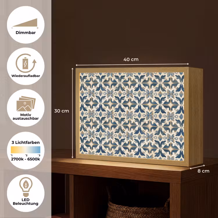 Tegel - Patroon - Blauw - Beige Light Box met batterij (Wandlamp) middel 907 -USP_websiteoverzichtDE