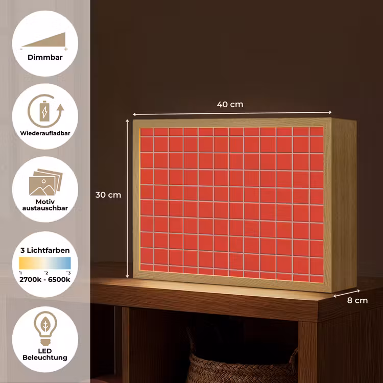 Tegel - Patroon - Kersen - Rood Light Box met batterij (Wandlamp) middel 907 -USP_websiteoverzichtDE