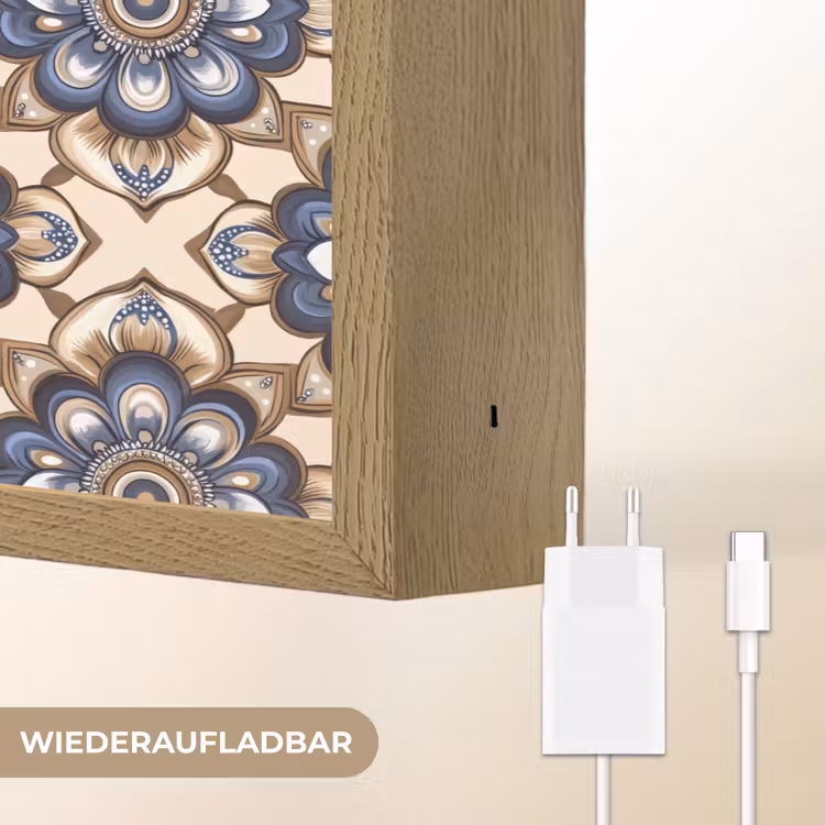 Floraal - Ornament - Blauw Light Box met batterij (Wandlamp) middel 907 -USP_websiteoplaadbaarDE