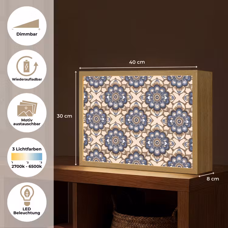 Floraal - Ornament - Blauw Light Box met batterij (Wandlamp) middel 907 -USP_websiteoverzichtDE