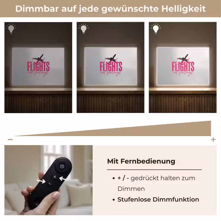 Catch flights not feelings - Vliegtuig - Roze Light Box met batterij (Wandlamp) middel -USP_dimbaarDE