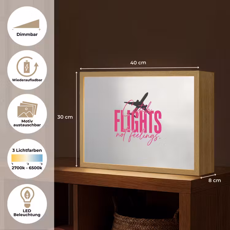 Catch flights not feelings - Vliegtuig - Roze Light Box met batterij (Wandlamp) middel -USP_websiteoverzichtDE