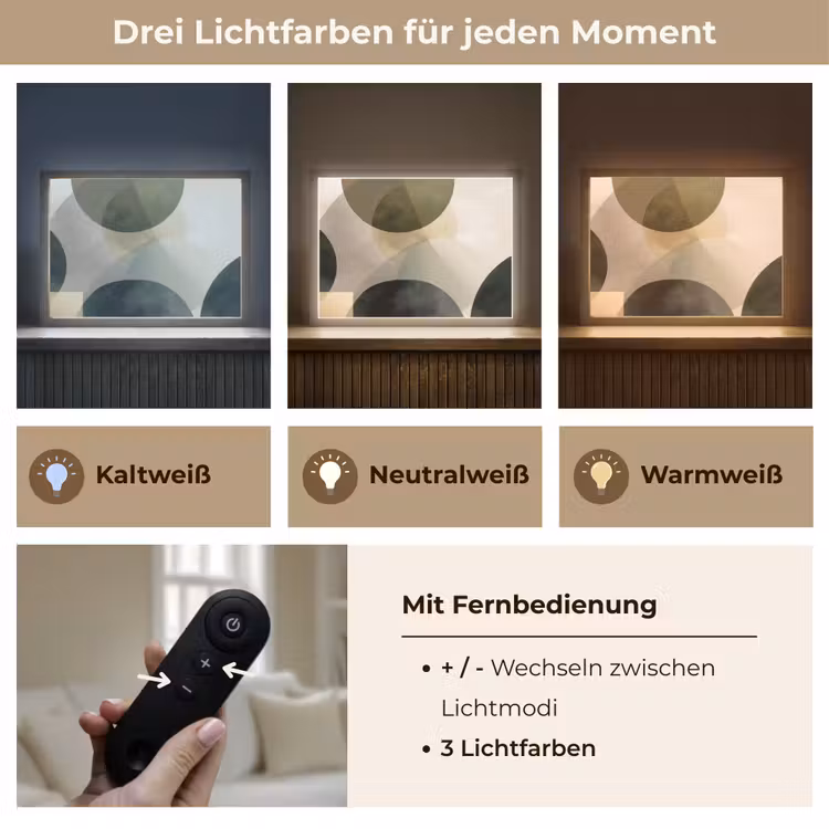 Vlakken - Abstract - Beige - Cirkels Light Box met batterij (Wandlamp) middel -USP_lichtkleurDE
