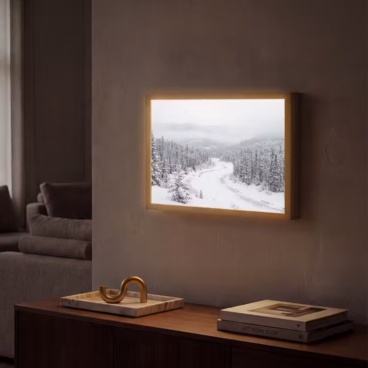 Rivier - Bevroren - Landschap - Winter Light Box met batterij (Wandlamp) middel -sfeer1