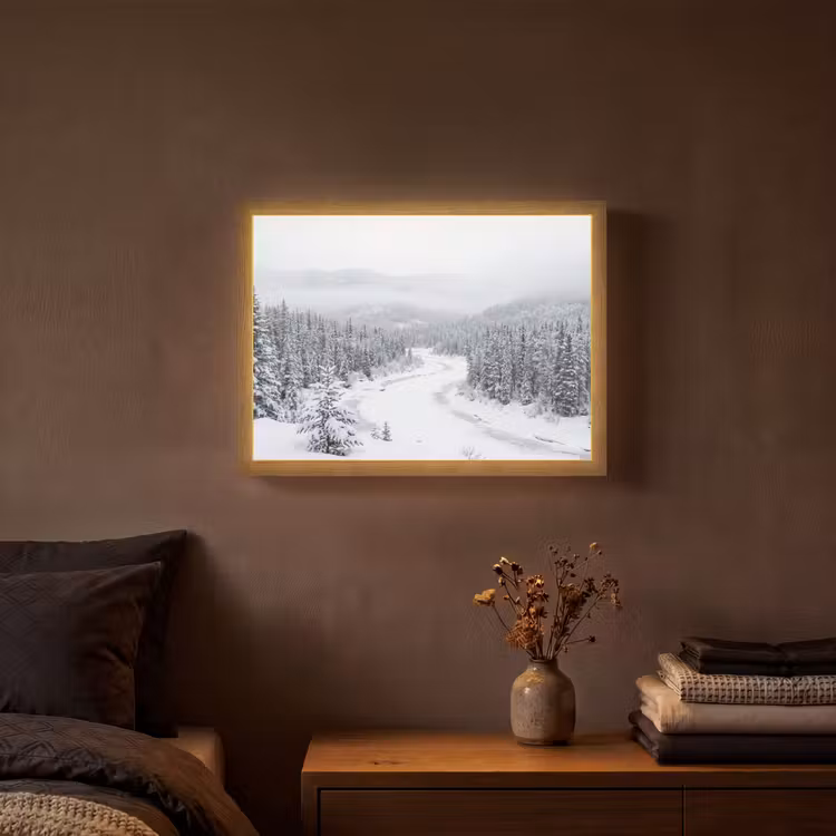 Rivier - Bevroren - Landschap - Winter Light Box met batterij (Wandlamp) middel -sfeer4
