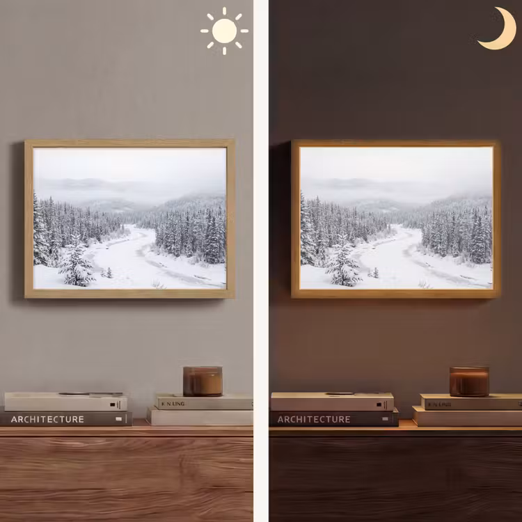 Rivier - Bevroren - Landschap - Winter Light Box met batterij (Wandlamp) middel -sfeer3