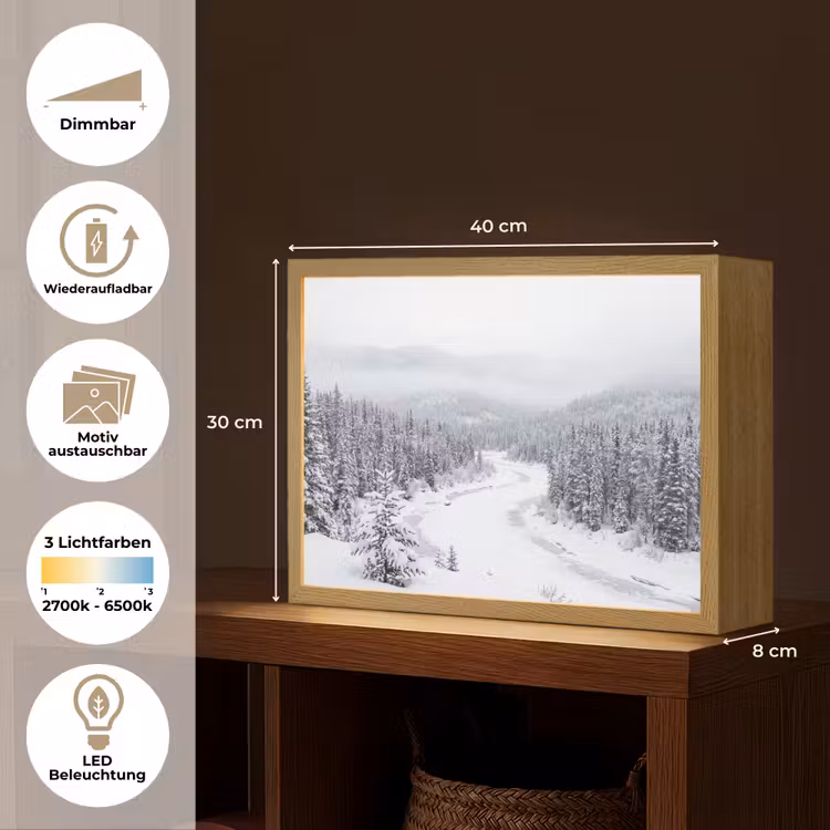 Rivier - Bevroren - Landschap - Winter Light Box met batterij (Wandlamp) middel -USP_websiteoverzichtDE