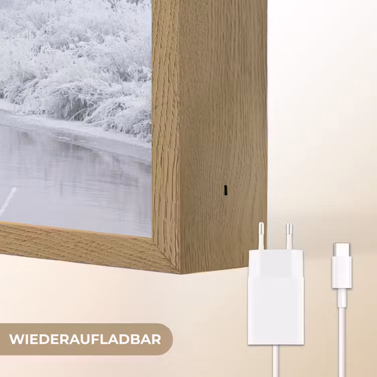 Rivier - Sneeuw - Bos - Winter - Schilderachtig Light Box met batterij (Wandlamp) middel -USP_websiteoplaadbaarDE