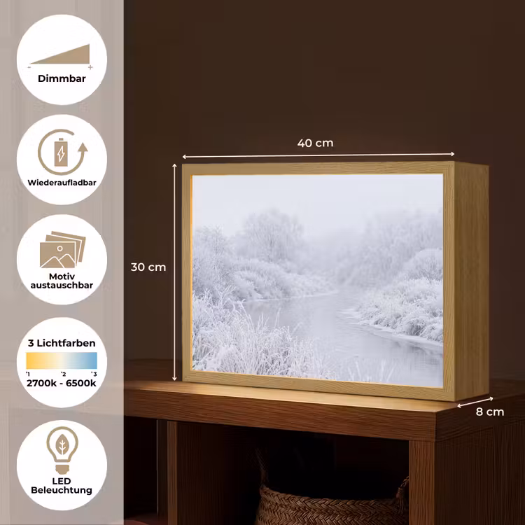 Rivier - Sneeuw - Bos - Winter - Schilderachtig Light Box met batterij (Wandlamp) middel -USP_websiteoverzichtDE