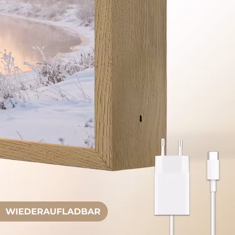 Rivier - Winter - Landschap - Sneeuw - Zonsopgang Light Box met batterij (Wandlamp) middel -USP_websiteoplaadbaarDE