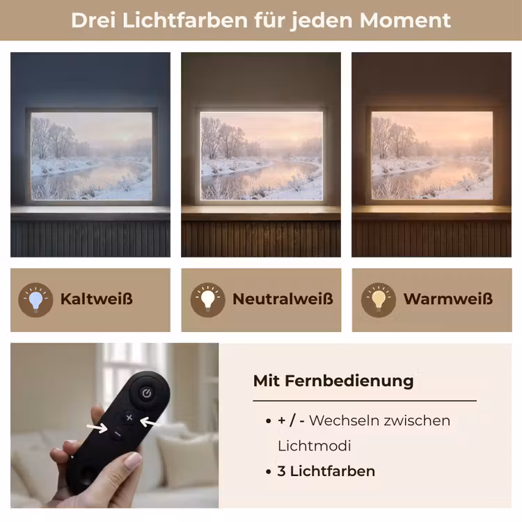 Rivier - Winter - Landschap - Sneeuw - Zonsopgang Light Box met batterij (Wandlamp) middel -USP_lichtkleurDE