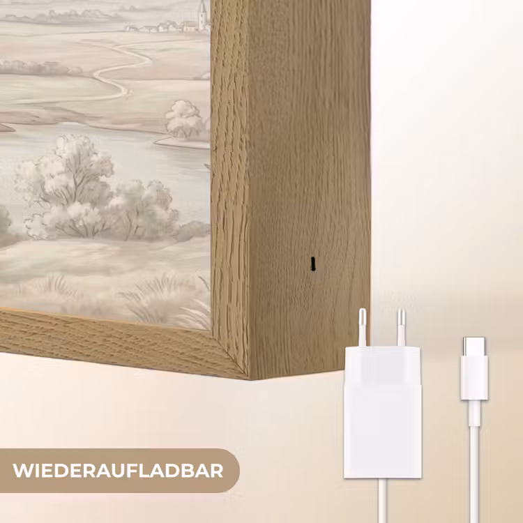 Rivierlandschap - Bergen - Natuur - Vintage - Beige Light Box met batterij (Wandlamp) middel -USP_websiteoplaadbaarDE