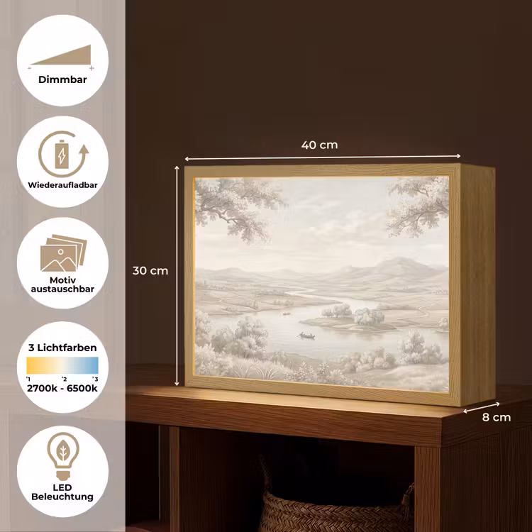 Rivierlandschap - Bergen - Natuur - Vintage - Beige Light Box met batterij (Wandlamp) middel -USP_websiteoverzichtDE