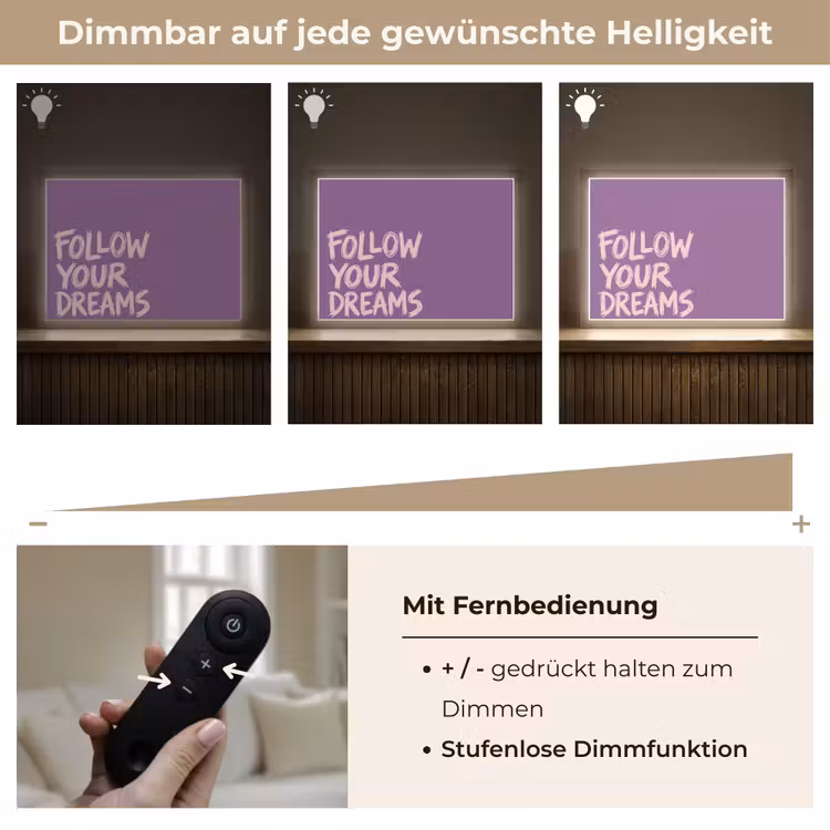 Follow your dreams - Paars - Penseeltextuur Light Box met batterij (Wandlamp) middel -USP_dimbaarDE