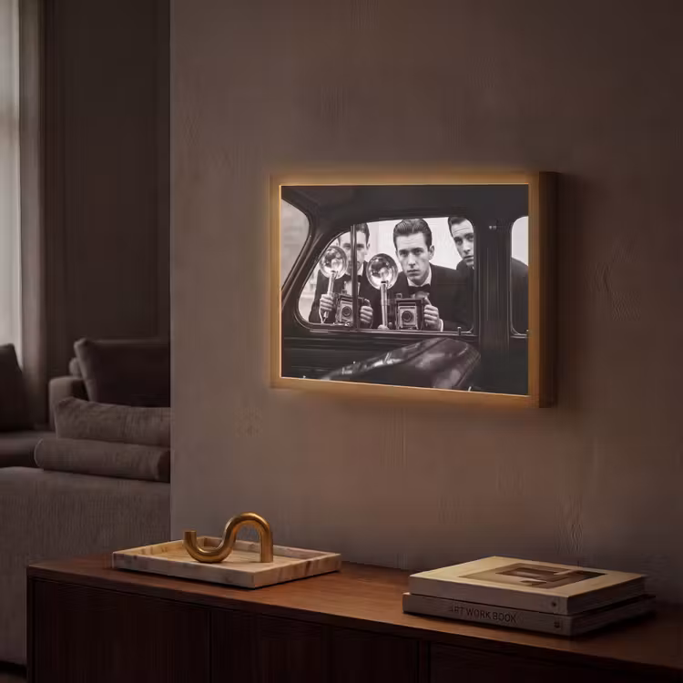 Fotograaf - Camera - Vintage - Journalistiek - Zwart-wit Light Box met batterij (Wandlamp) middel -sfeer1