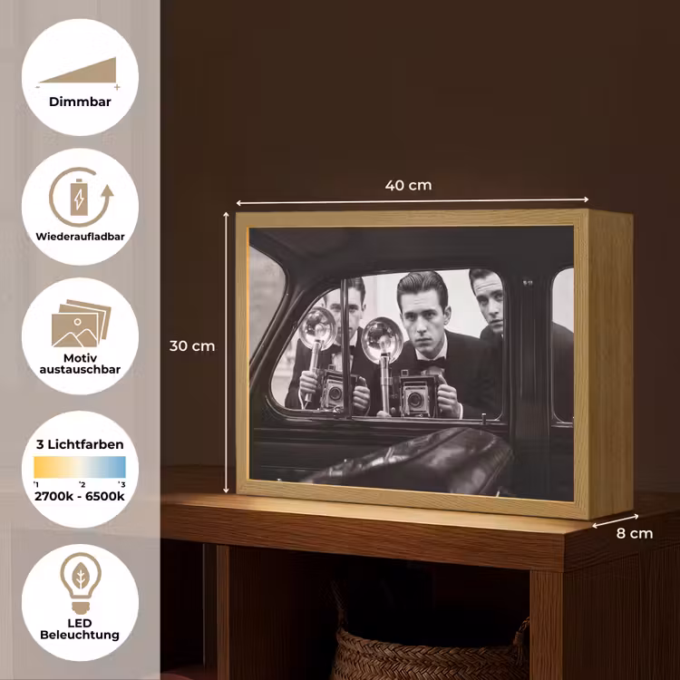 Fotograaf - Camera - Vintage - Journalistiek - Zwart-wit Light Box met batterij (Wandlamp) middel -USP_websiteoverzichtDE