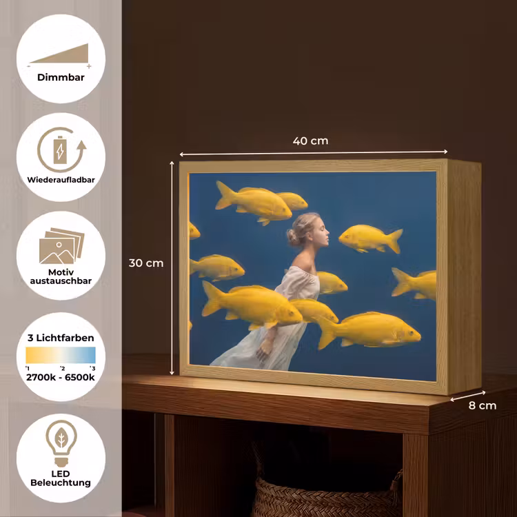 Vrouw - Vis - Water - Natuur - Geel Light Box met batterij (Wandlamp) middel -USP_websiteoverzichtDE