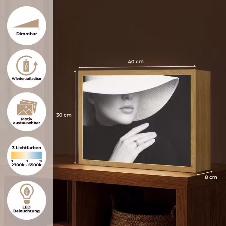 Vrouw - Hoed - Hand - Zwart - Wit - Klassiek Light Box met batterij (Wandlamp) middel -USP_websiteoverzichtDE