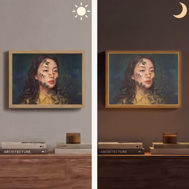 Vrouw - Insecten - Natuur - Portret - Groen Light Box met batterij (Wandlamp) middel -sfeer3