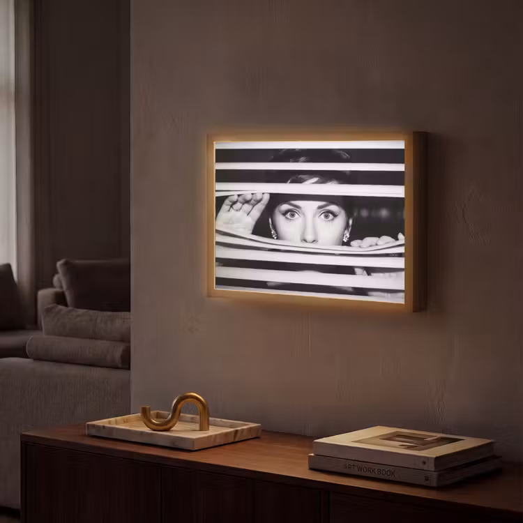 Vrouw - Jaloezieën - Portret - Zwart-wit Light Box met batterij (Wandlamp) middel -sfeer1