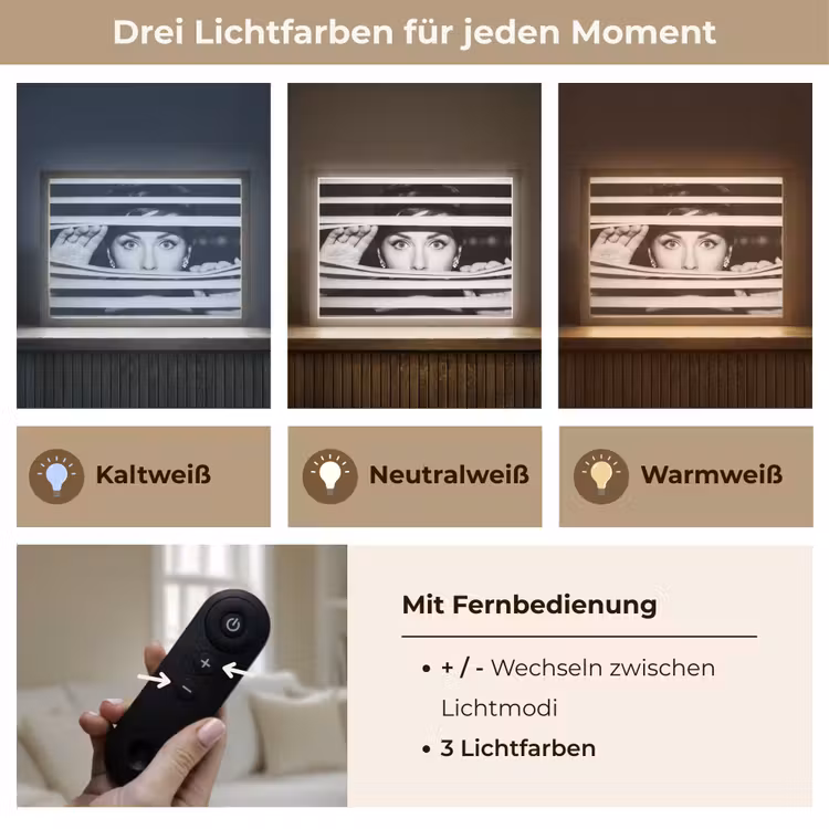 Vrouw - Jaloezieën - Portret - Zwart-wit Light Box met batterij (Wandlamp) middel -USP_lichtkleurDE