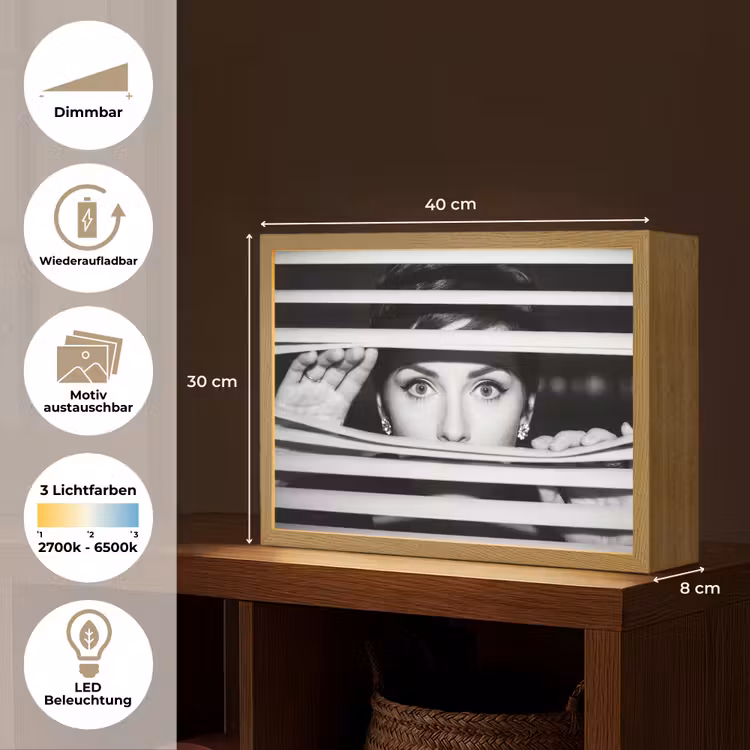Vrouw - Jaloezieën - Portret - Zwart-wit Light Box met batterij (Wandlamp) middel -USP_websiteoverzichtDE