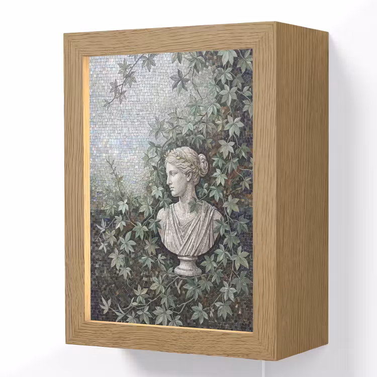 Vrouw - Klassiek - Mozaiëk - Natuur - Groen Light Box met kabel (Wandlamp) klein -3d