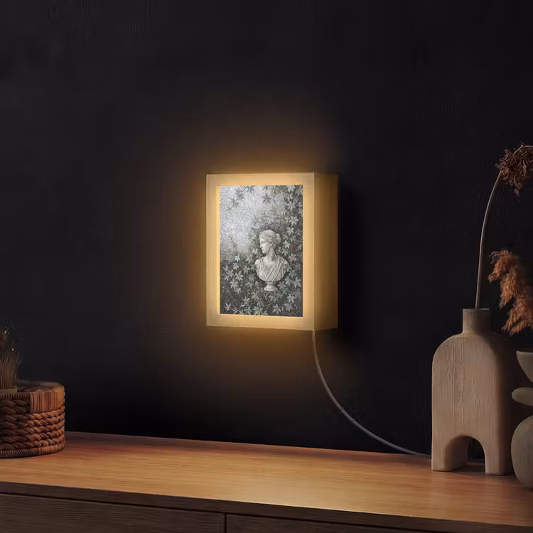 Vrouw - Klassiek - Mozaiëk - Natuur - Groen Light Box met kabel (Wandlamp) klein -sfeer1