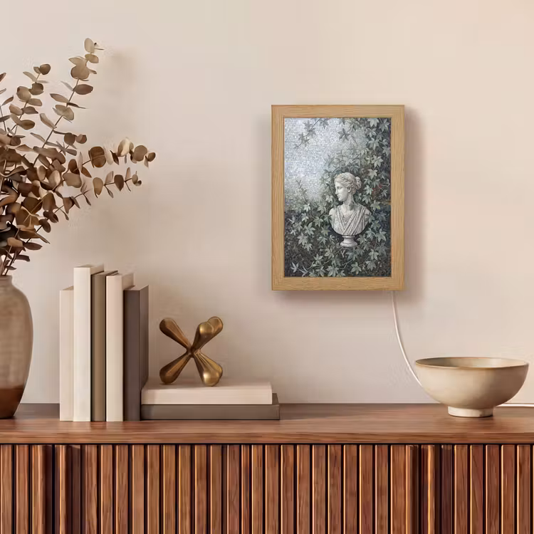 Vrouw - Klassiek - Mozaiëk - Natuur - Groen Light Box met kabel (Wandlamp) klein -sfeer2