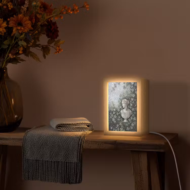 Vrouw - Klassiek - Mozaiëk - Natuur - Groen Light Box met kabel (Wandlamp) klein -sfeer4