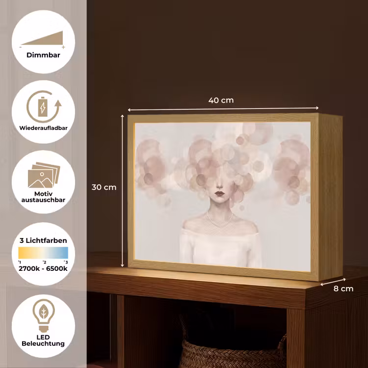 Vrouw - Cirkels - Beige Light Box met batterij (Wandlamp) middel -USP_websiteoverzichtDE