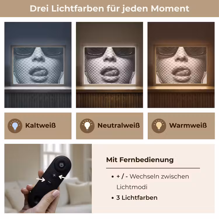 Vrouw - Net - Mysterieus - Zwart - Wit Light Box met batterij (Wandlamp) middel -USP_lichtkleurDE