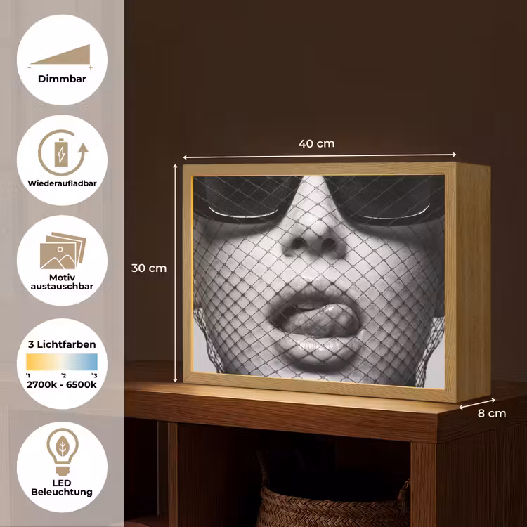 Vrouw - Net - Mysterieus - Zwart - Wit Light Box met batterij (Wandlamp) middel -USP_websiteoverzichtDE