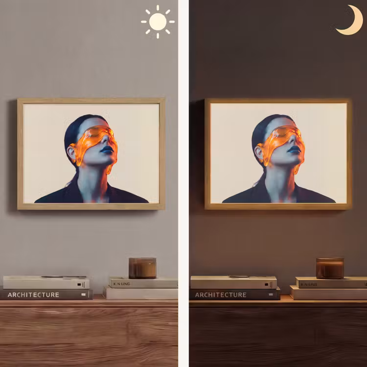 Vrouw - Oranje - Abstract - Modern - Kleurrijk Light Box met batterij (Wandlamp) middel -sfeer3