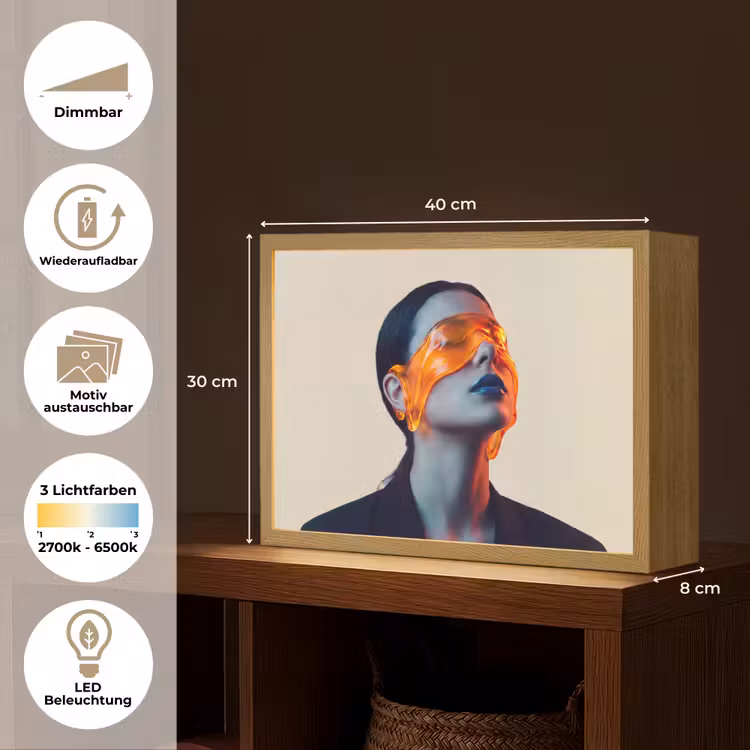 Vrouw - Oranje - Abstract - Modern - Kleurrijk Light Box met batterij (Wandlamp) middel -USP_websiteoverzichtDE