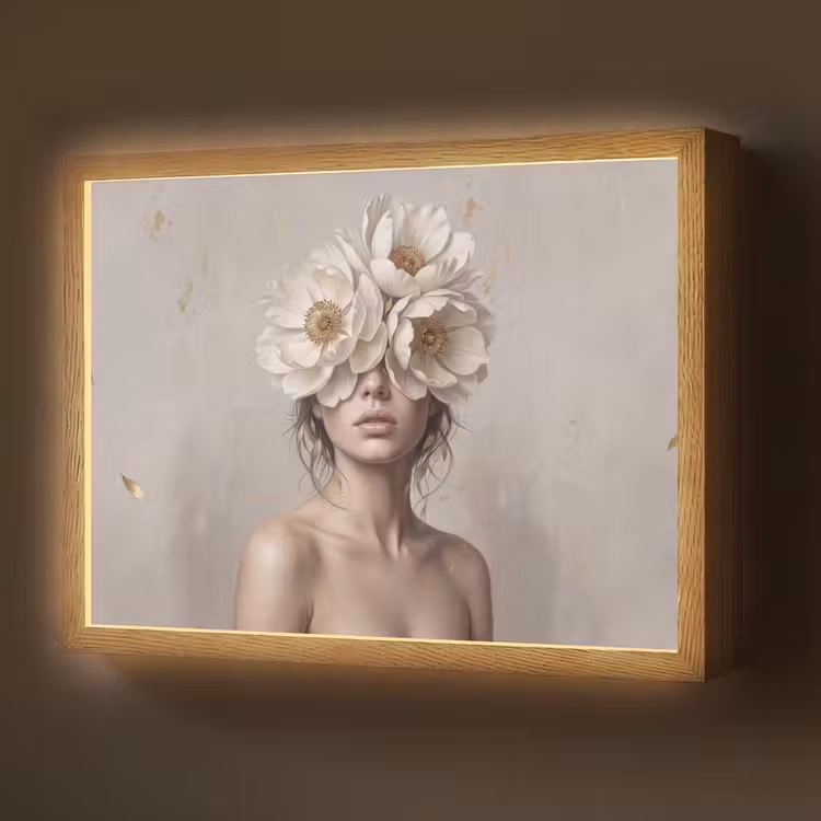 Vrouw - Pioenroos - Wit Light Box met batterij (Wandlamp) middel -z3d_website