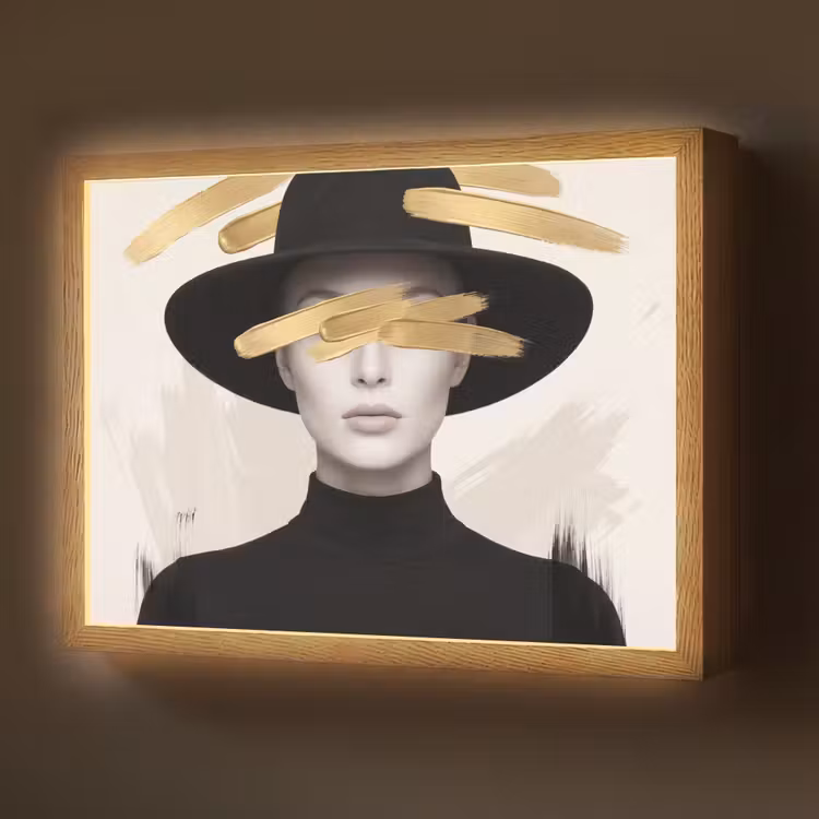 Vrouw - Portret - Modern - Goud - Kunst Light Box met batterij (Wandlamp) middel -z3d_website
